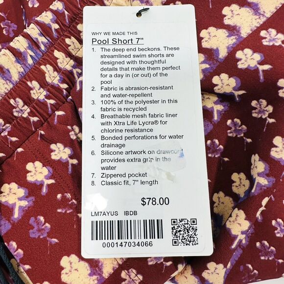 Lululemon Men Sz M Pool Swim Trunk Short 7” IBDB Island Bloom Date Brown NWT $78 - Picture 9 of 9
